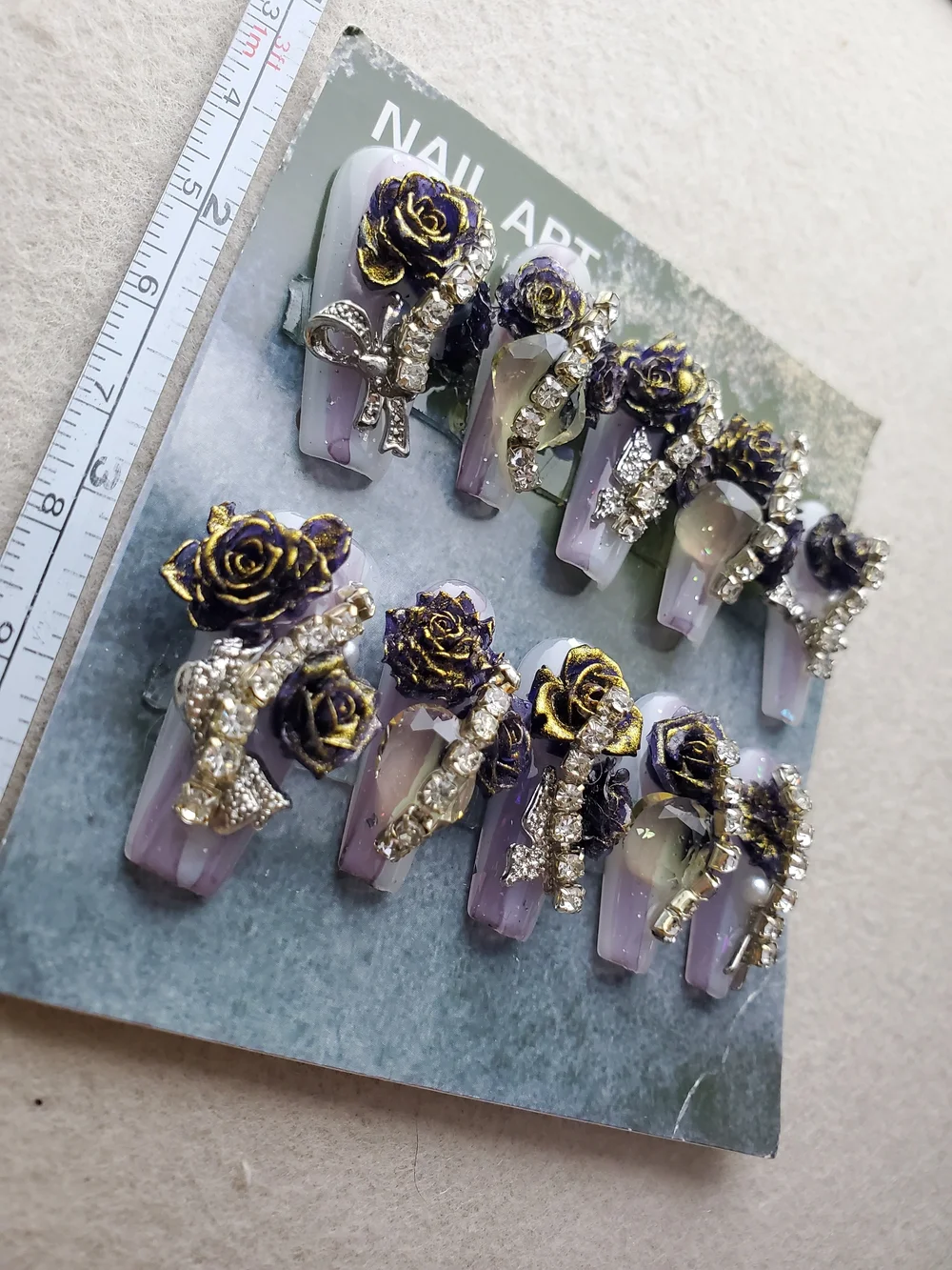 Violet Decadence 💜🥀 3D Rose & Crystal Press-On Nails